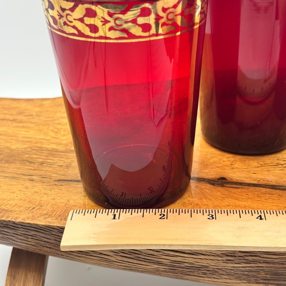 Ruby Red Tumblers Gold Gilded Trim Italian (?) Set of 3 - Picture 3 of 4
